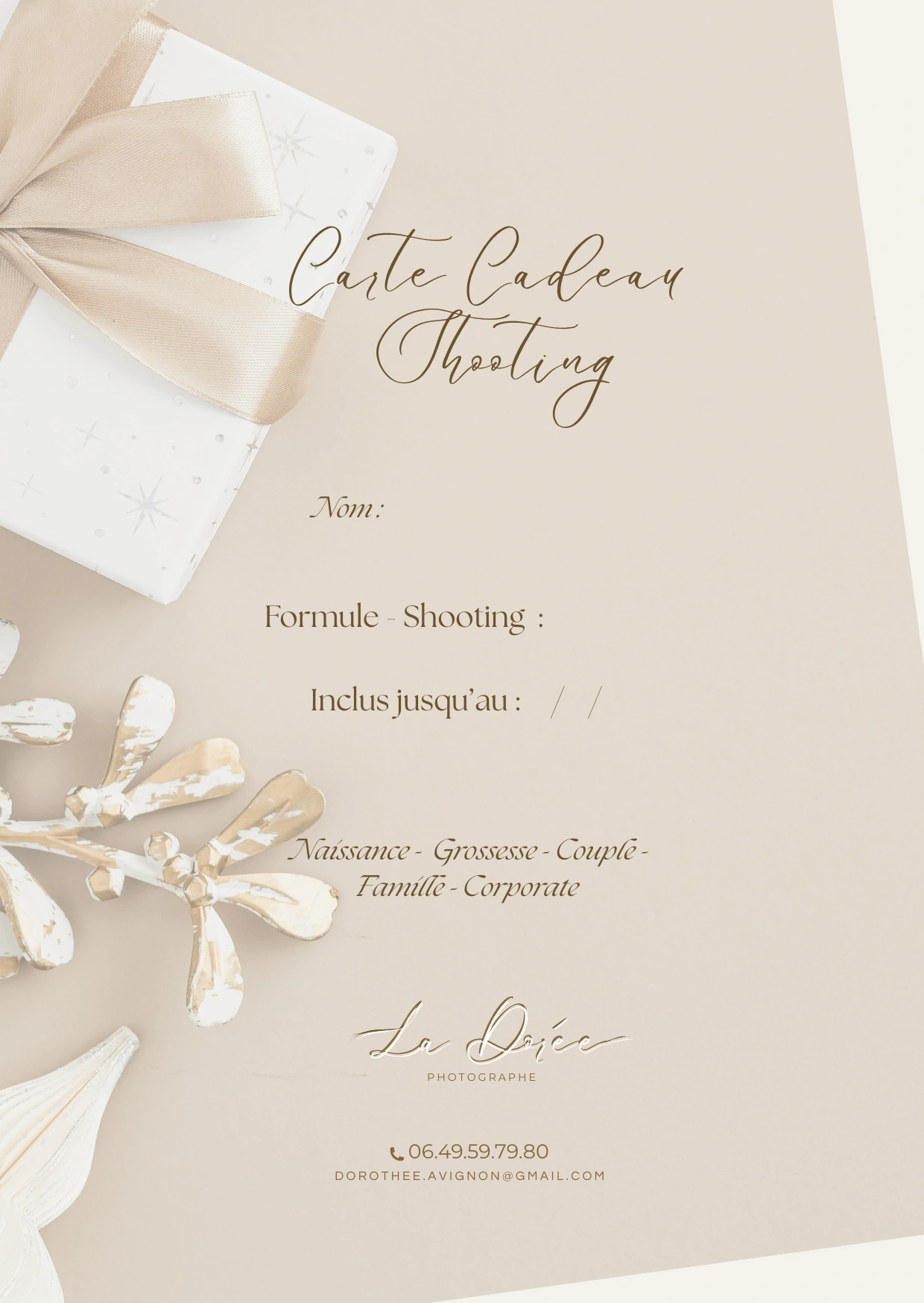 Carte cadeau shooting photo La Dorée